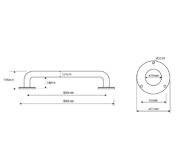 Bemeta Help Pagalbinė rankena 800 mm (baltos spalvos)