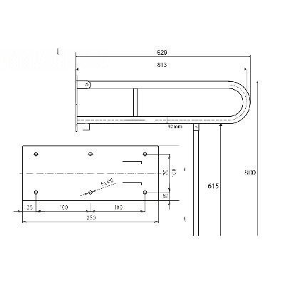 Bemeta Help Pagalbinė rankena U formos 813 mm baltos spalvos (atlenkiama su koja)