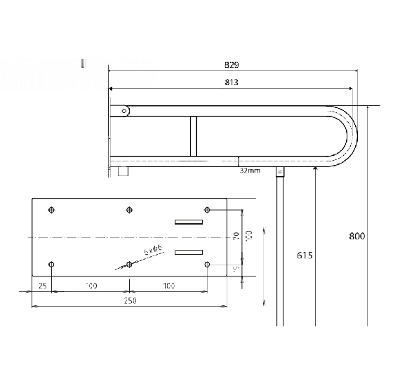 Bemeta Help Pagalbinė rankena U formos 813 mm baltos spalvos (atlenkiama su koja)