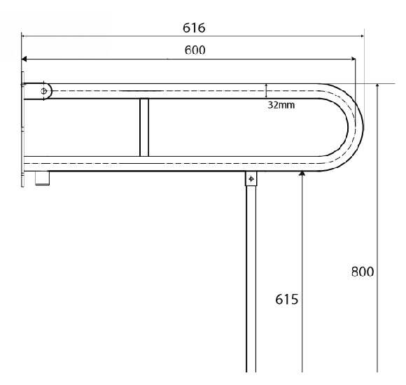 Bemeta Help Pagalbinė rankena U formos 600 mm baltos spalvos (atlenkiama su koja)
