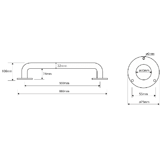 Bemeta Help Pagalbinė rankena 900 mm (baltos spalvos)
