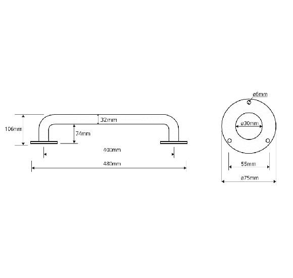 Bemeta Help Pagalbinė rankena 400 mm (baltos spalvos)