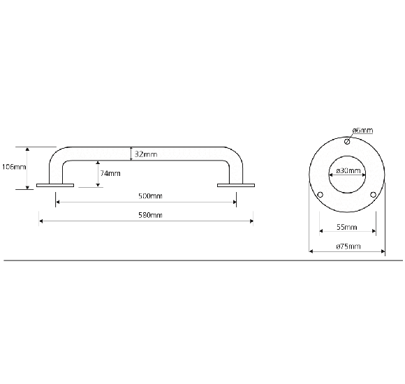 Bemeta Help Pagalbinė rankena 500 mm (baltos spalvos)