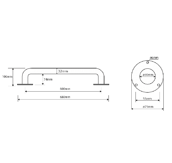 Bemeta Help Pagalbinė rankena 600 mm (baltos spalvos)
