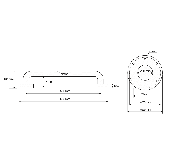 Bemeta Help Pagalbinė rankena 600 mm nerūdijančio plieno