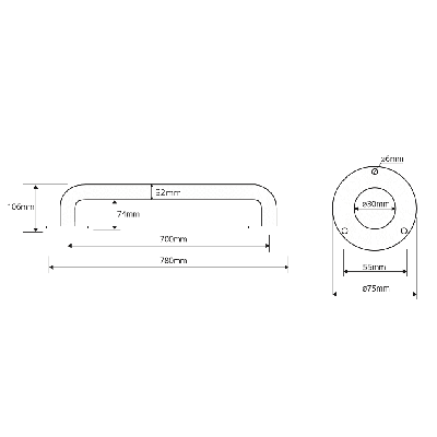 Bemeta Help Pagalbinė rankena 700 mm (baltos spalvos)