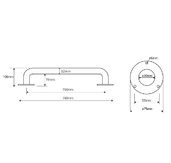 Bemeta Help Pagalbinė rankena 700 mm (baltos spalvos)