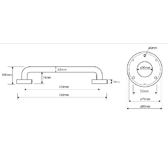 Bemeta Help Pagalbinė rankena 700 mm nerūdijančio plieno
