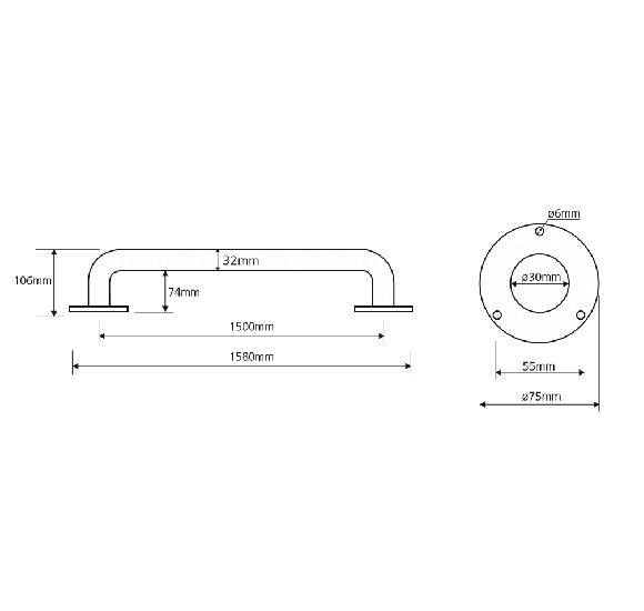 Bemeta Help Pagalbinė rankena 1500 mm (baltos spalvos)