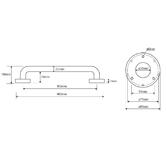 Bemeta Help Pagalbinė rankena 900 mm nerūdijančio plieno