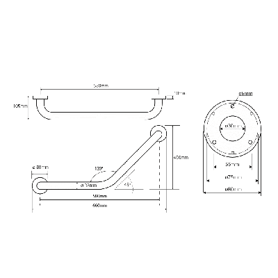 Bemeta Help Pagalbinė rankena 120° kampu nerūdijančio plieno
