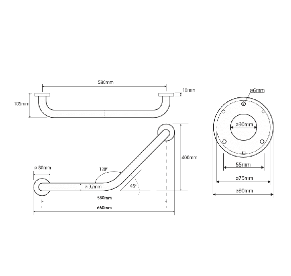 Bemeta Help Pagalbinė rankena 120° kampu nerūdijančio plieno