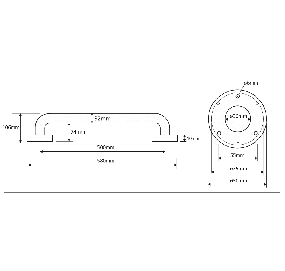 Bemeta Help Pagalbinė rankena 500 mm nerūdijančio plieno