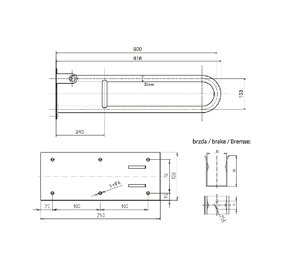 Bemeta Help Pagalbinė rankena U formos 600 mm nerūdijančio plieno (atlenkiama)