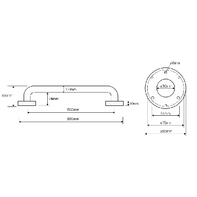 Bemeta Help Pagalbinė rankena 800 mm nerūdijančio plieno
