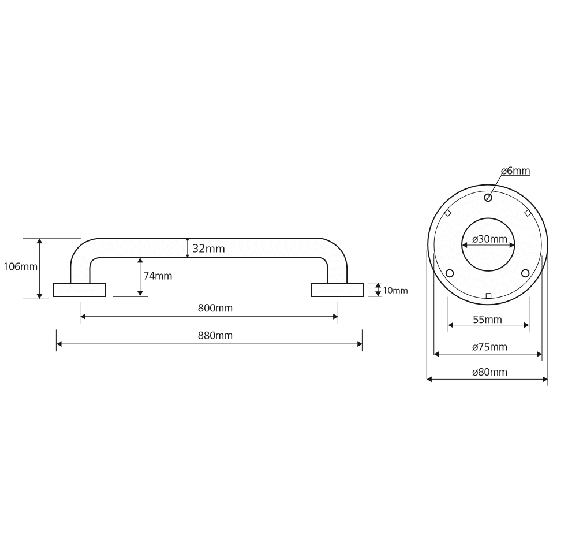 Bemeta Help Pagalbinė rankena 800 mm nerūdijančio plieno