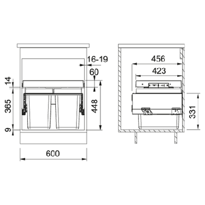 FRANKE FX - 60 šiukšlių rūšiavimo sistema (2-jų arba 3-jų kibirėlių)