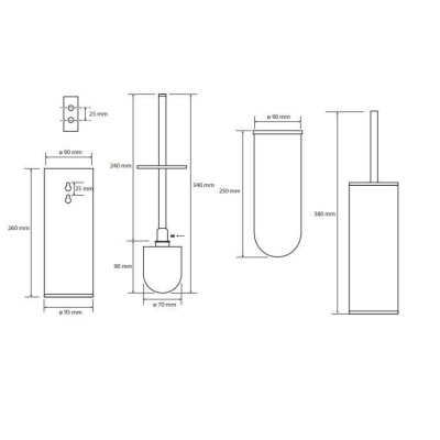 Bemeta Neo pastatomas/pakabinamas WC šepečio laikiklis su šepečiu 95x390x105 mm, matinis nerūdijantis plienas
