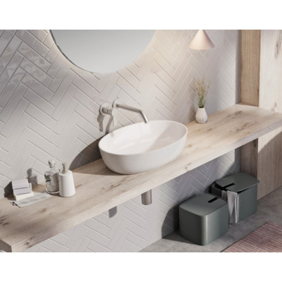 Balteco NEO E Xonyx akmens masės pastatomas praustuvas, 54x38x14cm, baltos matinės spalvos, dugno vožtuvas komplekte