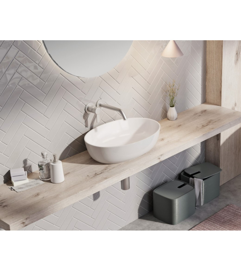 Balteco NEO E Xonyx akmens masės pastatomas praustuvas, 54x38x14cm, baltos matinės spalvos, dugno vožtuvas komplekte