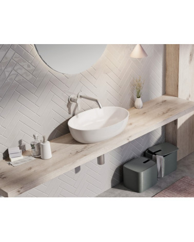 Balteco NEO E Xonyx akmens masės pastatomas praustuvas, 54x38x14cm, baltos matinės spalvos, dugno vožtuvas komplekte