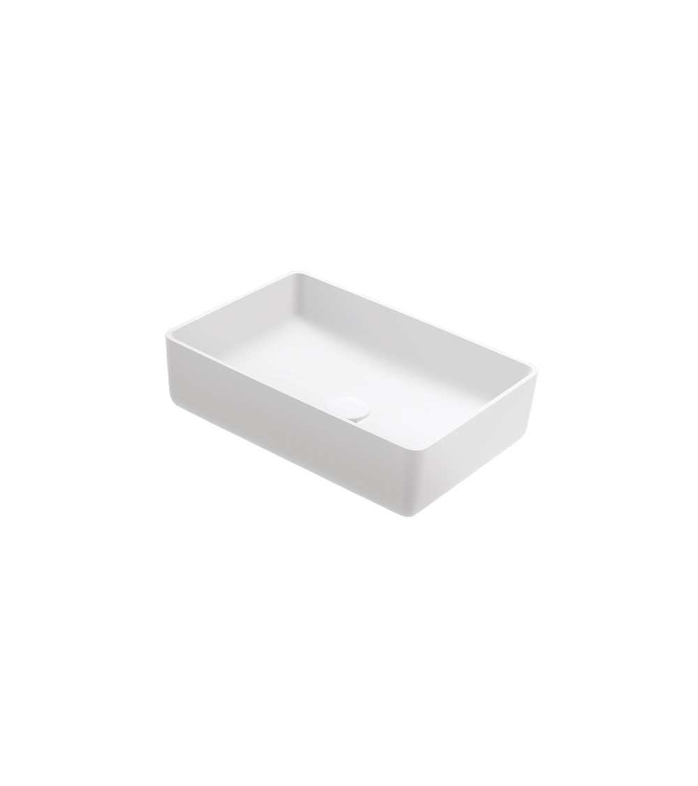 Balteco NEO Q Xonyx akmens masės pastatomas praustuvas, 50x35x13cm, baltos matinės spalvos, dugno vožtuvas komplekte