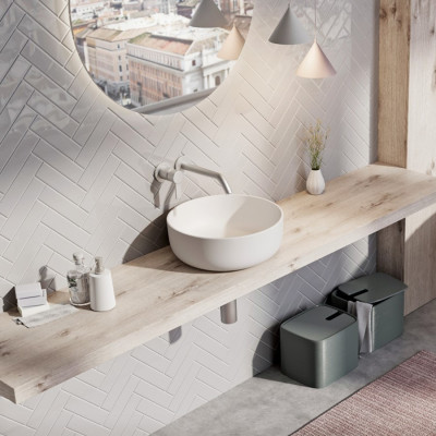 Balteco NEO C Xonyx akmens masės pastatomas praustuvas, 41 cm skersmens, baltos matinės spalvos, dugno vožtuvas komplekte