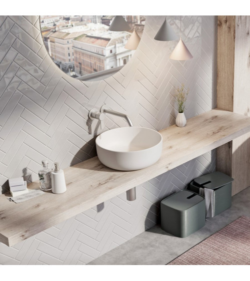 Balteco NEO C Xonyx akmens masės pastatomas praustuvas, 41 cm skersmens, baltos matinės spalvos, dugno vožtuvas komplekte