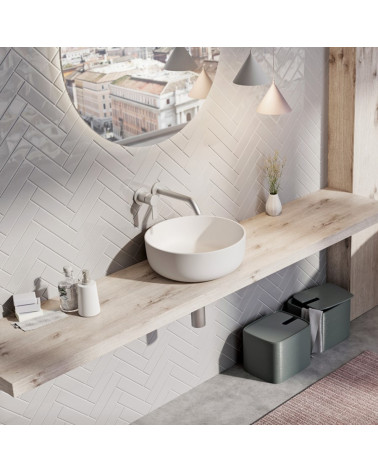 Balteco NEO C Xonyx akmens masės pastatomas praustuvas, 41 cm skersmens, baltos matinės spalvos, dugno vožtuvas komplekte