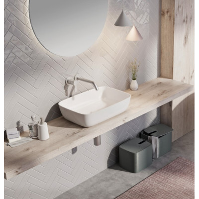 Balteco NEO R Xonyx akmens masės pastatomas praustuvas, 54x38x14cm, baltas matinis, dugno vožtuvas komplekte