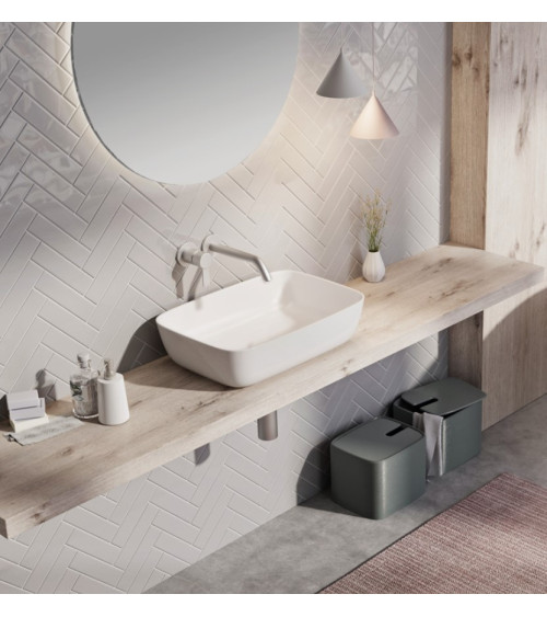 Balteco NEO R Xonyx akmens masės pastatomas praustuvas, 54x38x14cm, baltas matinis, dugno vožtuvas komplekte