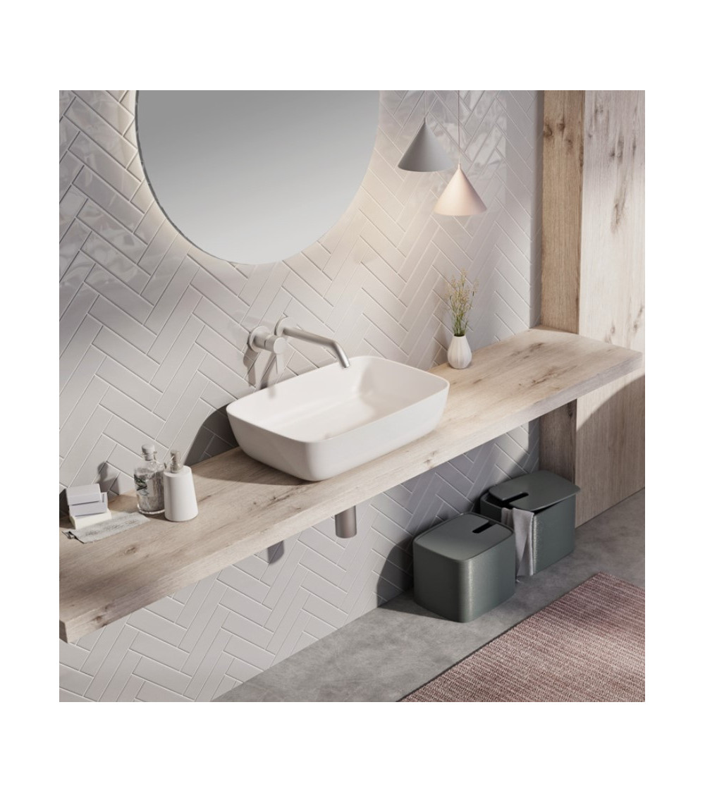 Balteco NEO R Xonyx akmens masės pastatomas praustuvas, 54x38x14cm, baltas matinis, dugno vožtuvas komplekte