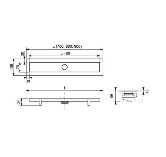 TECElinus dušo latakas su grotelėmis įklijuojamai plytelei 2in1, pasirenkami dydžiai-70,80,90cm