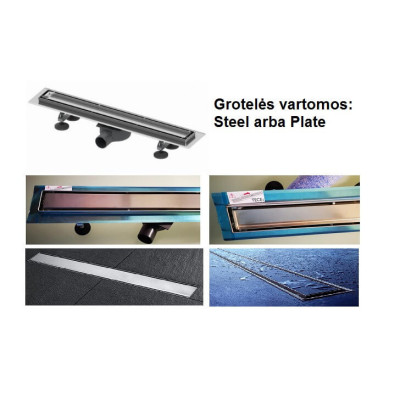 TECElinus dušo latakas su grotelėmis įklijuojamai plytelei 2in1, pasirenkami dydžiai-70,80,90cm