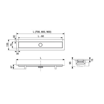 TECElinus dušo latakas su grotelėmis įklijuojamai plytelei 2in1, pasirenkami dydžiai-70,80,90cm