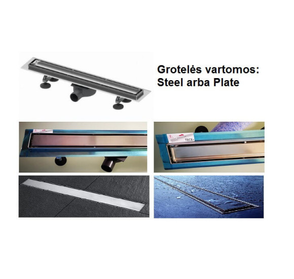 TECElinus dušo latakas su grotelėmis įklijuojamai plytelei 2in1, pasirenkami dydžiai-70,80,90cm