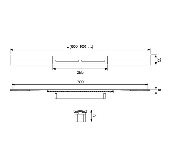 TECEdrainprofile dušo latako grotelės 80,90,100,120cm