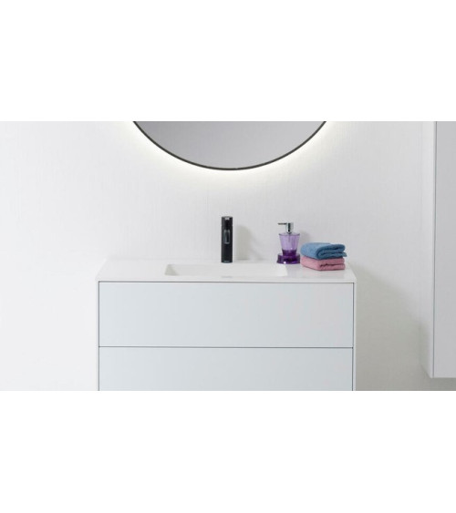 Balteco Xonyx akmens masės stalviršis (80 - 120 cm) su integruotu praustuvu 48x32cm, baltos matinės spalvos