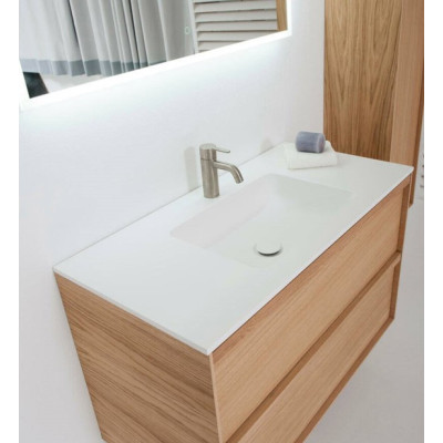 Balteco Xonyx akmens masės stalviršis (60 - 120 cm) su integruotu praustuvu, baltos matinės spalvos