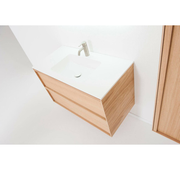 Balteco Xonyx akmens masės stalviršis (60 - 120 cm) su integruotu praustuvu, baltos matinės spalvos