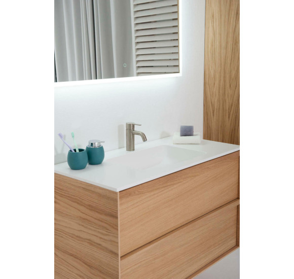 Balteco Xonyx akmens masės stalviršis (60 - 120 cm) su integruotu praustuvu, baltos matinės spalvos