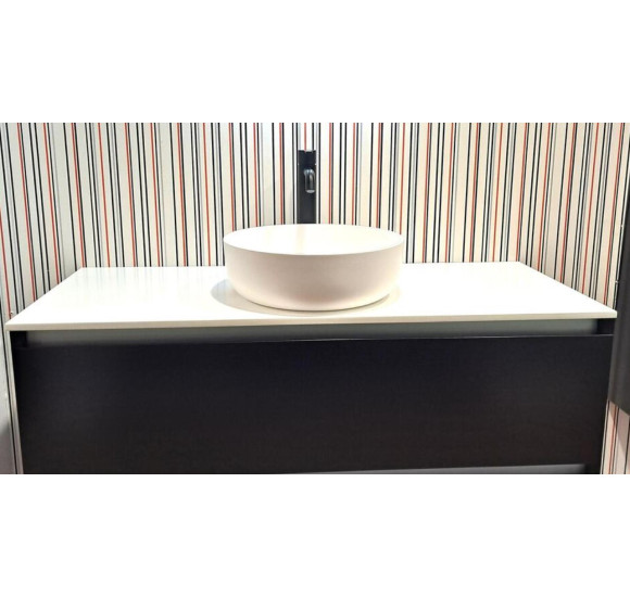 Balteco Xonyx akmens masės stalviršis (60 - 120 cm) su angomis praustuvui ir maišytuvui, baltos matinės spalvos