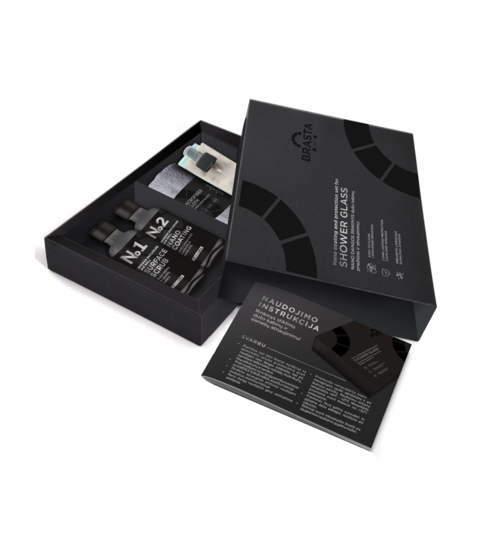 Brasta Glass Nano dangos rinkinys dušo kabinų priežiūrai ir atnaujinimui