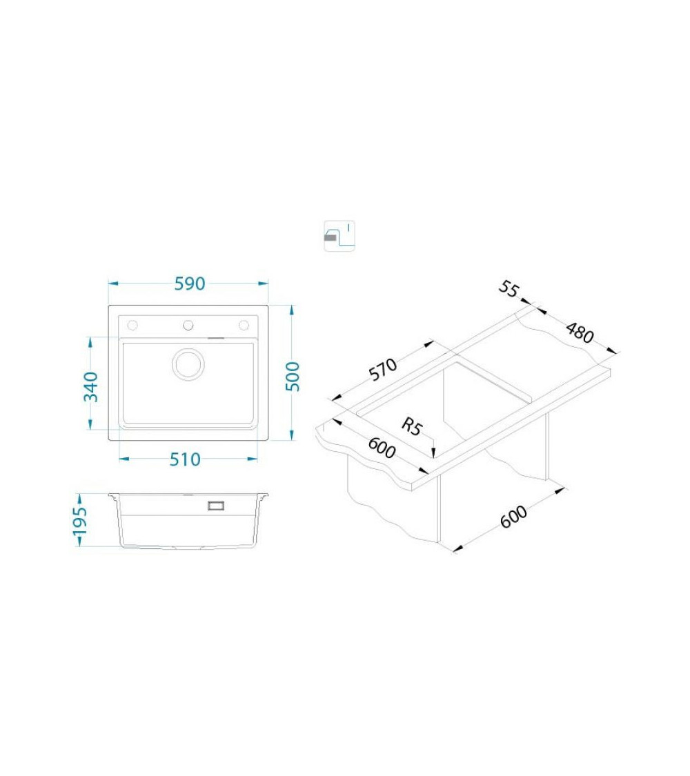 ALVEUS Atrox 30 granitinė plautuvė (Black edition)