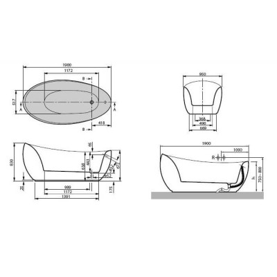 Villeroy&Boch Aveo new generation laisvai pastatoma vonia 1900x950