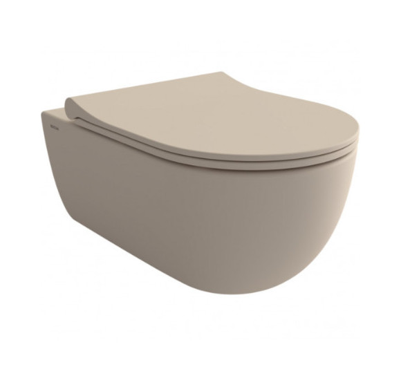 Bocchi V-Tondo pakabinamas klozetas "Rimless" su "Soft close" dangčiu, jazminų matinės spalvos