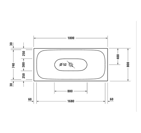 Duravit Xviu laisvai pastatoma vonia su specialiu rėmu 1800x800