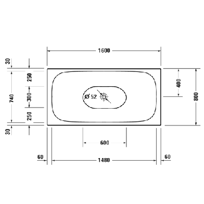 Duravit Xviu laisvai pastatoma vonia su specialiu rėmu 1600x800