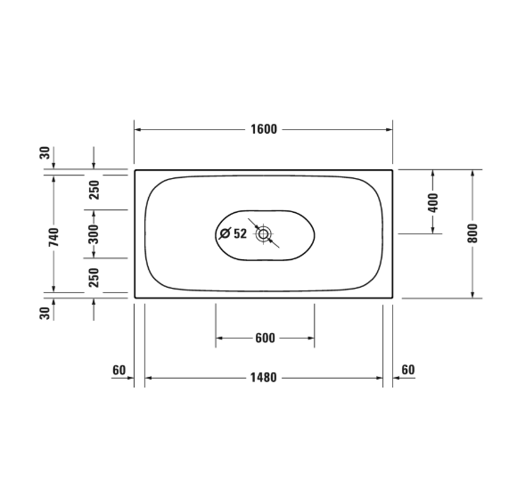 Duravit Xviu laisvai pastatoma vonia su specialiu rėmu 1600x800