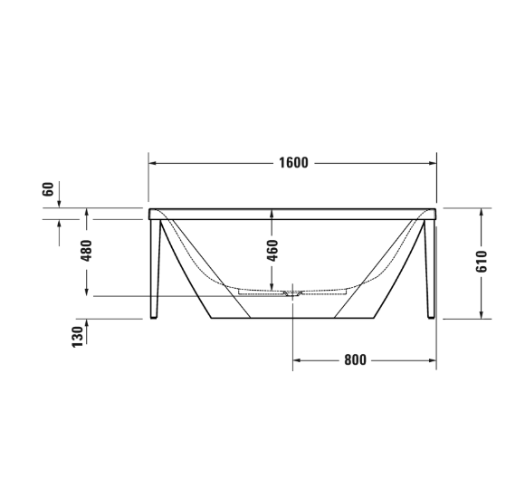 Duravit Xviu laisvai pastatoma vonia su specialiu rėmu 1600x800